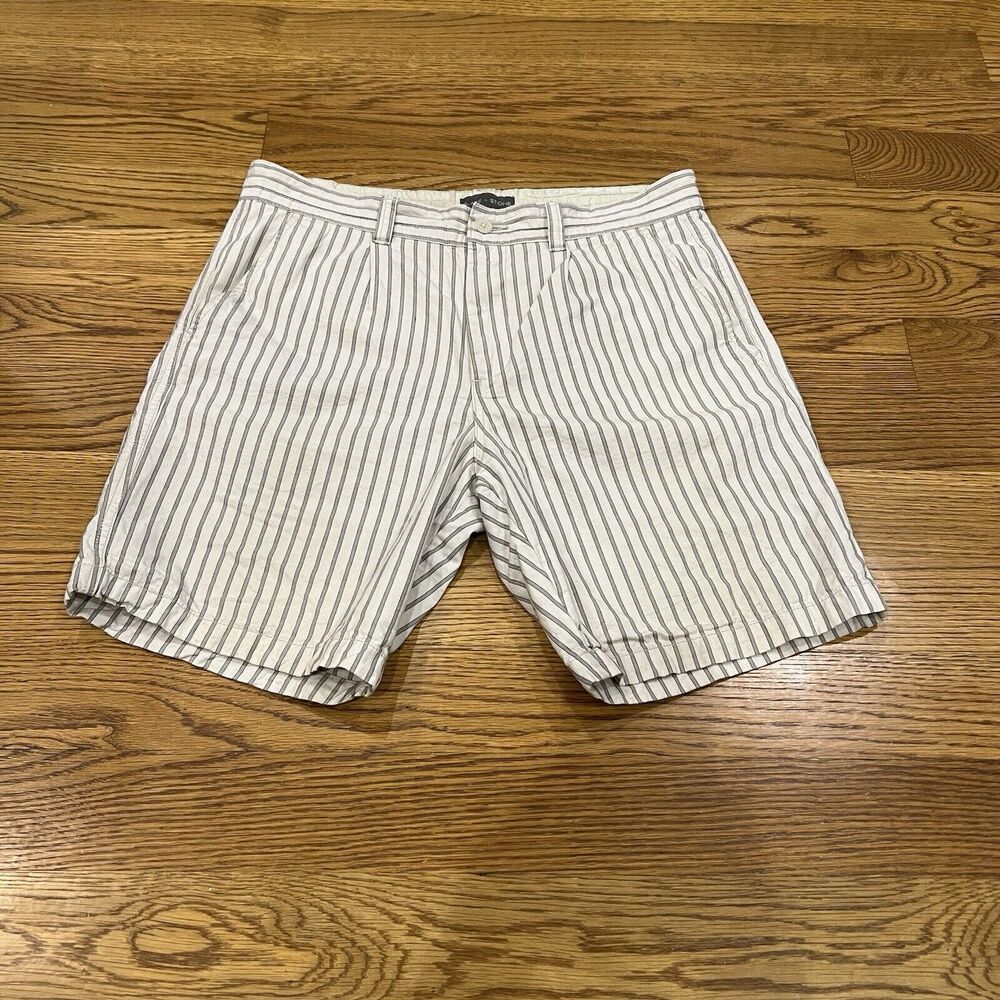 Slate and Stone Mens Size 34 X 8 White Blue Casual Linen Shorts